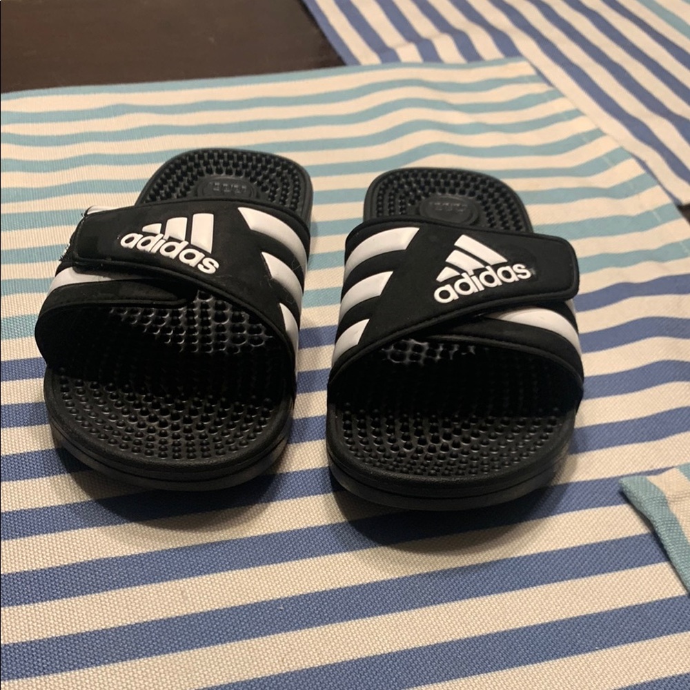 Adidas Black and White Slide Sandals with Textured Footbed